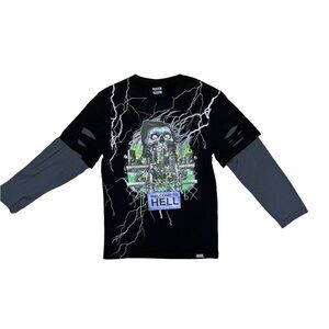 Broken Promise's "Welcome to Hell" long sleeve t-shirt w/ layered sleeves, Small